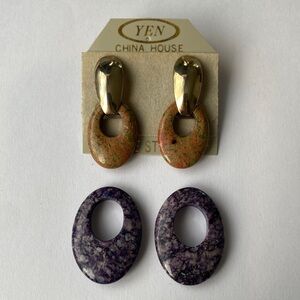 Vintage Yen China House Genuine Stone Earrings